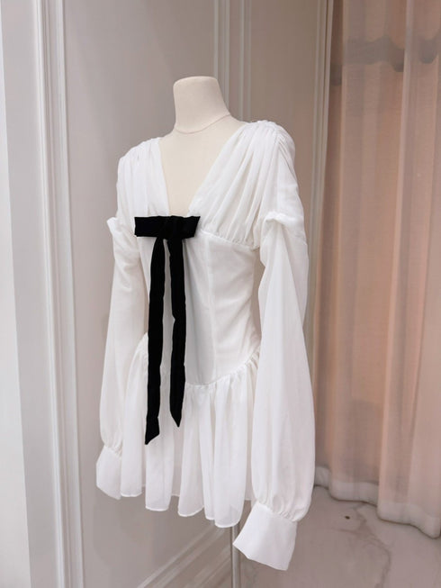 Spring Aesthetic Ribbons Details Flowy Sleeves Mini Dresses